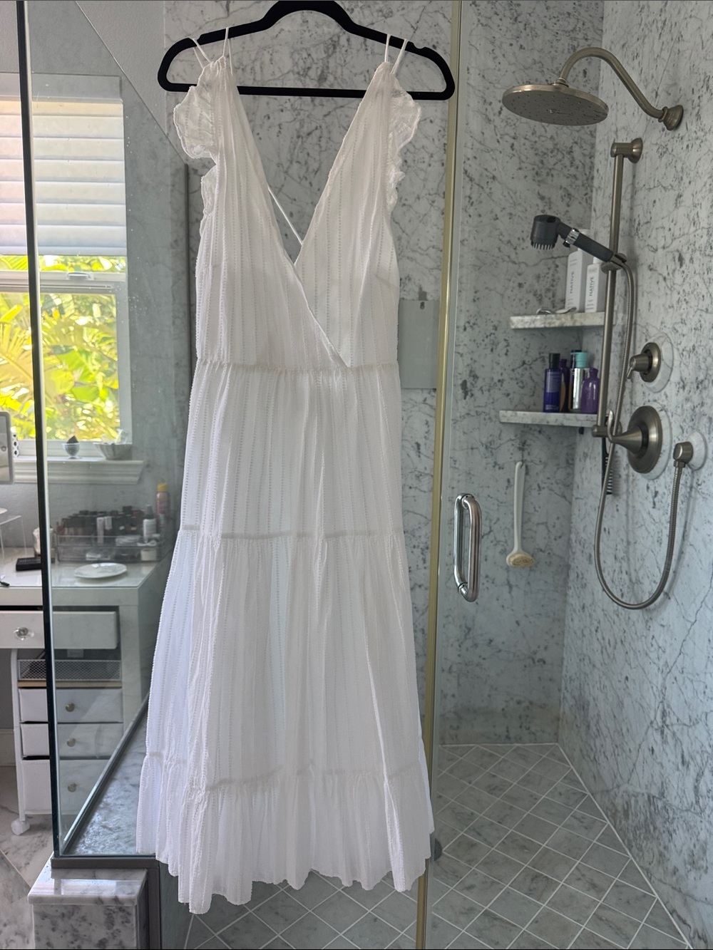 Women’s White V-Neck Tiered Maxi Dress